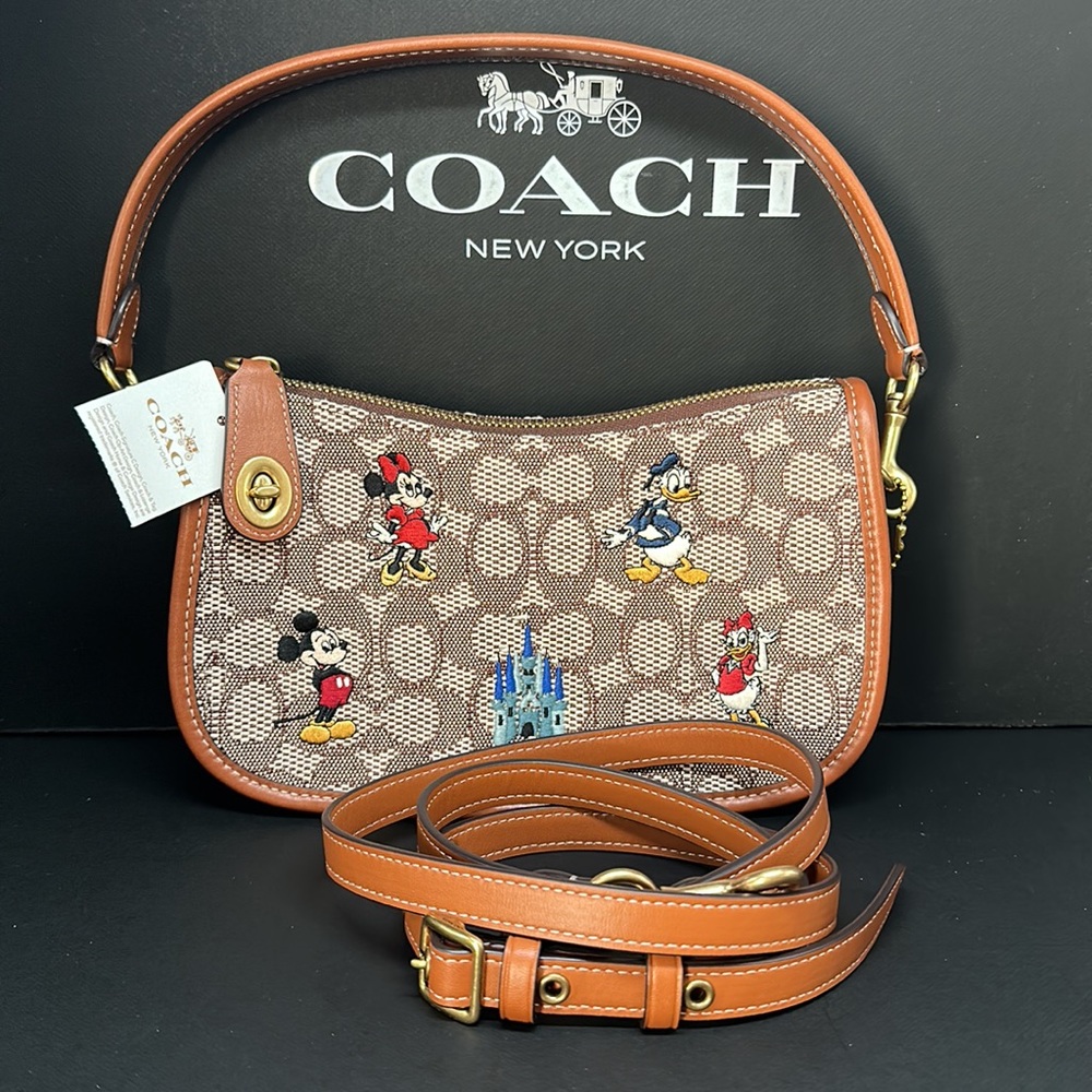 NWT Coach Disney X Coach Swinger Bag In Signature Textile Jacquard Mickey Mouse